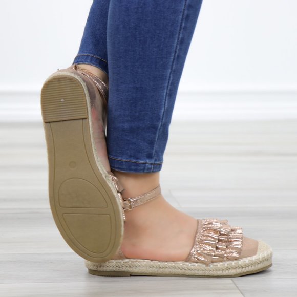 Sparkly Champagne Espadrille Ruffle Sandals - Picture 11 of 11
